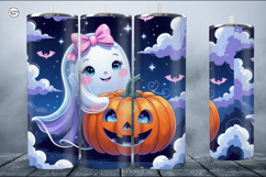 4 Cute Ghost Tumbler Sublimation, 20 oz Tumbler Wrap Product Image 2