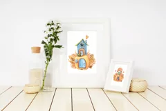 Watercolor fall autumn gnome house clipart. Cute pumpkin png Product Image 4