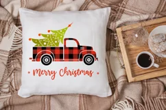 Christmas truck svg, red truck with tree buffalo plaid svg. Product Image 2