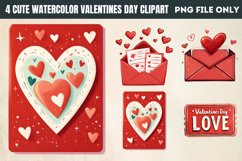 Cute Watercolor Valentines Day Clipart PNG Product Image 1
