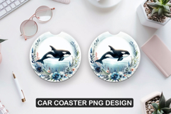 Dolphin Flowers Car Coaster Sublimation |Animal Coaster PNG Product Image 1