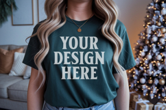 Christmas Bella Canvas 3001 Forest Green Shirt Mockup ,Trand Product Image 1
