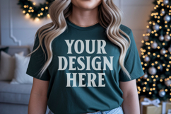 Christmas Bella Canvas 3001 Forest Green Shirt Mockup ,Trand Product Image 1