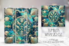 Ocean gold &amp; aquamarine pearl tumbler 20oz wrap sublimation Product Image 1