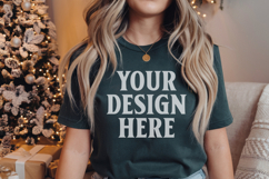 Christmas Bella Canvas 3001 Forest Green Shirt Mockup ,Trand Product Image 1
