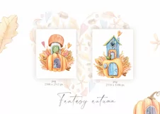 Watercolor fall autumn gnome house clipart. Cute pumpkin png Product Image 3