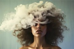 Dreamlike portrait with smoke-crowned woman Product Image 1