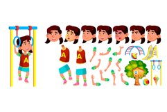 Asian Girl Kindergarten Kid Vector. Animation Creation Set. Product Image 1