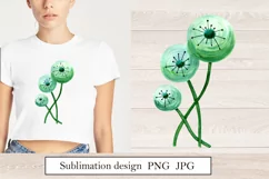 Watercolor dandelion flower in green color for sublimation Product Image 1
