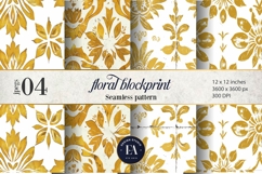 Gold Retro Floral Block Print | Geometric Floral Pattern Product Image 1
