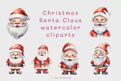 6 Christmas Santa Claus watercolor clip art PNG Product Image 1