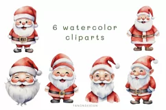 6 Christmas Santa Claus watercolor clip art PNG Product Image 3