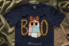Preppy Ghost Boo Patchwork PNG, Leopard Boo Spooky, Trendy Product Image 2