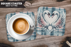 Swans, Animal coaster, Buffalo Plaid Square Coaster PNG Product Image 1