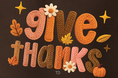 Preppy Give Thanks PNG, Faux yarn PNG, Preppy Thanksgiving Product Image 1
