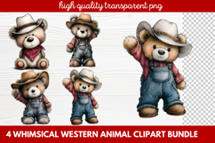 4 Whimsical Western Animal Clipart | Cute Cowboy Animals PNG Product Image 1