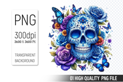 Sugar Skull Clipart PNG, Sublimation Skull Flowers Product Image 1