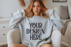 Ash Gildan 18000 Sweatshirt Mockup,G18000 Crewneck Sweatshir Product Image 1