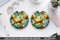 Bunny Car coaster sublimation, Easter Coaster PNG Design Product Image 1