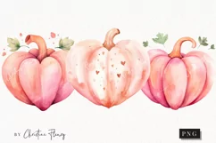 Watercolor Pink Heart Pumpkins Clipart | Watercolor Fall PNG Product Image 1
