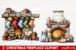 Cozy Christmas Fireplace Clipart | Holiday Mantel &amp; Winter Product Image 1
