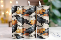 Halloween Pumpkin &amp; Crow Tumbler Wrap | Sublimation Product Image 1