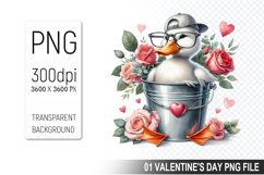 Valentine&#039;s Duck in Bucket, Animal Graphic For Crafts Product Image 1