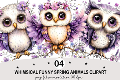 Whimsical Funny Spring Animals Clipart Watercolor png Product Image 5