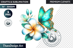 Tropical Butterfly &amp; Flower Clipart: Vibrant floral PNG Product Image 1