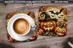 Pumpkin Coaster Sublimation, Halloween Coaster PNG Design Product Image 1