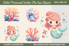 Little Mermaid Under The Sea Clipart PNG Product Image 1