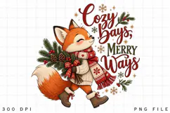 Cozy Christmas Fox Winter Holiday Sublimation Design, Cute Product Image 2