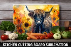 Highland Cow With Sunflowers Cutting Board Product Image 1