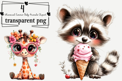 Whimsical Summer Baby Animals Clipart Watercolor PNG Product Image 1