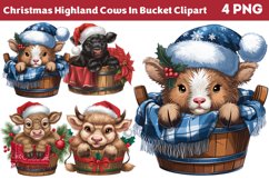 Christmas Highland Cows In Bucket Clipart PNG Product Image 1