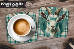 Goat, Farm Animals, Buffalo Plaid Square Coaster PNG Product Image 1