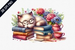 Books And Sleeping Cat Sublimation - Clipart PNG Design Product Image 1