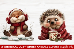 Whimsical Cozy Winter Animals Clipart | Cute Snowy Forest Product Image 1