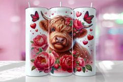 Valentine's Day Highland Cow Tumbler Wrap Sublimation Design Product Image 1