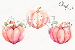 Watercolor Pink Heart Pumpkins Clipart | Watercolor Fall PNG Product Image 3