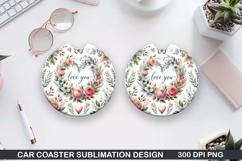 Flowers Car Coaster Sublimation |Valentine Coaster PNG Product Image 1