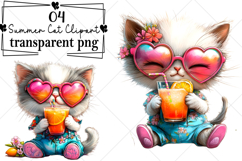 Whimsical Summer Cat Clipart Watercolor PNG Product Image 1