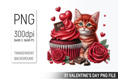 Cupcake With Cat, Valentine&#039;s Day Clipart PNG File Product Image 1