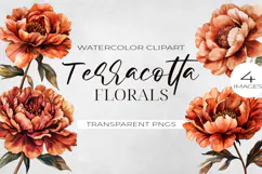 Watercolor Terracotta Flowers Clipart, PNG. Product Image 1