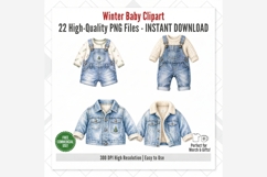 Winter Baby Denim Clipart | Watercolor Baby Outfit PNG Product Image 5