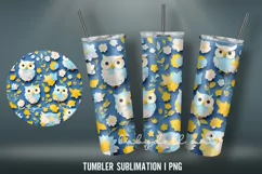 3D Tumbler Wrap Sublimation Designs PN|Blue & Owl & Flowers Product Image 4