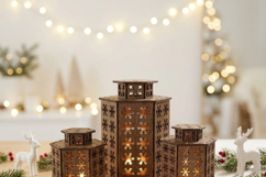 Laser Cut Christmas Lantern Wooden Snowflake Tealight Lamps Product Image 7