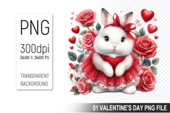 Cute Bunny Sublimation, Valentine&#039;s Digital Clipart PNG Product Image 1