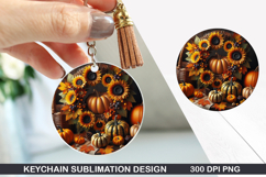 Flower Keychain Sublimation - Autumn Keychain PNG Design Product Image 1