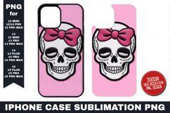 Pink bow skull iPhone Case Sublimation PNG | Sublimation Product Image 1